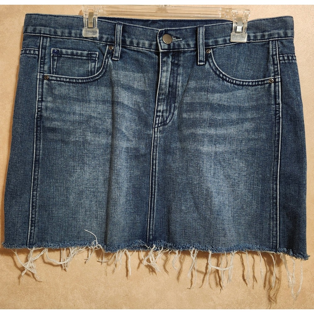 Gap 1969 Womens Denim Mini Skirt Medium Wash Raw Frayed Hem Size 31/12